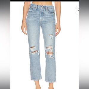 Levi’s wedgie straight distressed button fly jeans